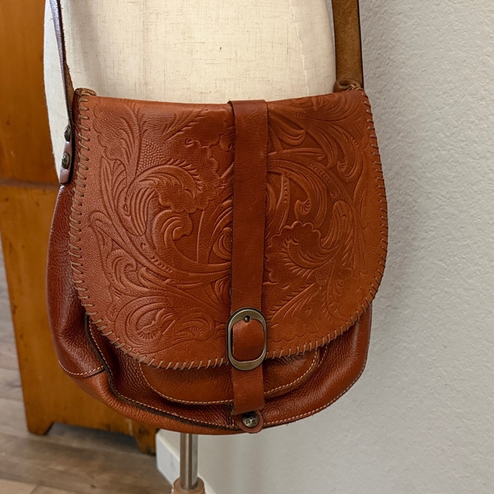 Patricia Nash Brown Tooled Leather Crossbody Bag